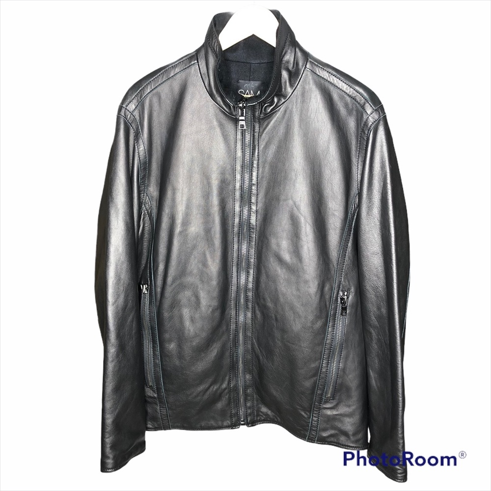 SAM. Men’s Black Leather Jacket Sz M